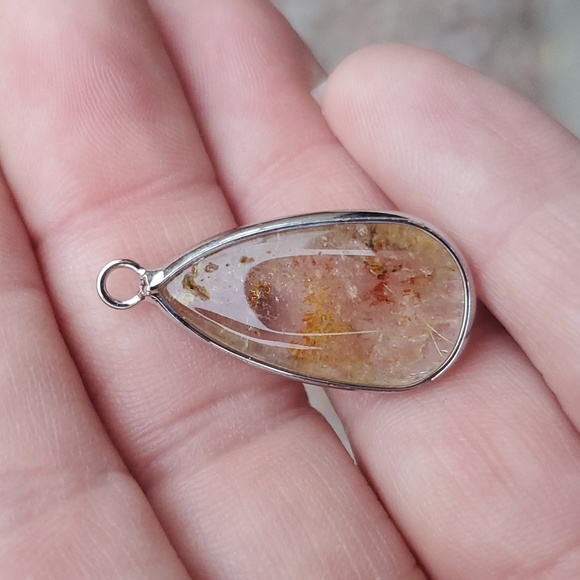New Natural Rutilated Quartz Teardrop Silver Pendant. - Picture 5 of 16